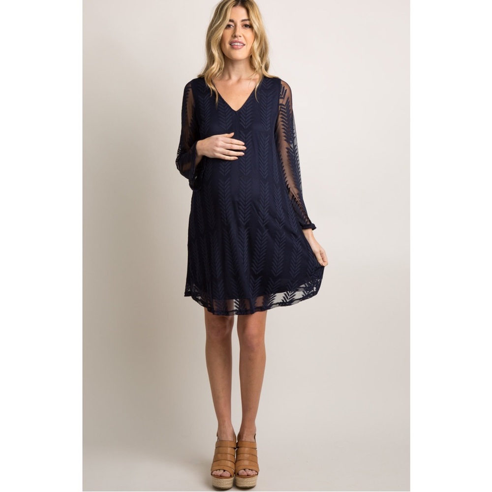 NWT PinkBlush Navy Mesh Overlay Maternity Dress